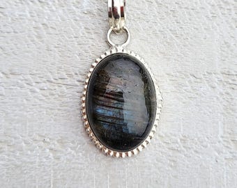 Labradorite Gemstone Pendants 925 Silver Plated Greys - BOHOSEASON