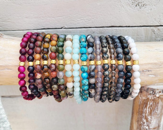 Featured listing image: Gemstone Bracelets 6mm 18k Gold Plated Focal Bead Choose From Many - BOHOSEASON