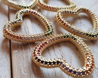 Golden Heart Multicolored CZ's Pendant 26mm Jewellery Findings Charms - Bohoseason