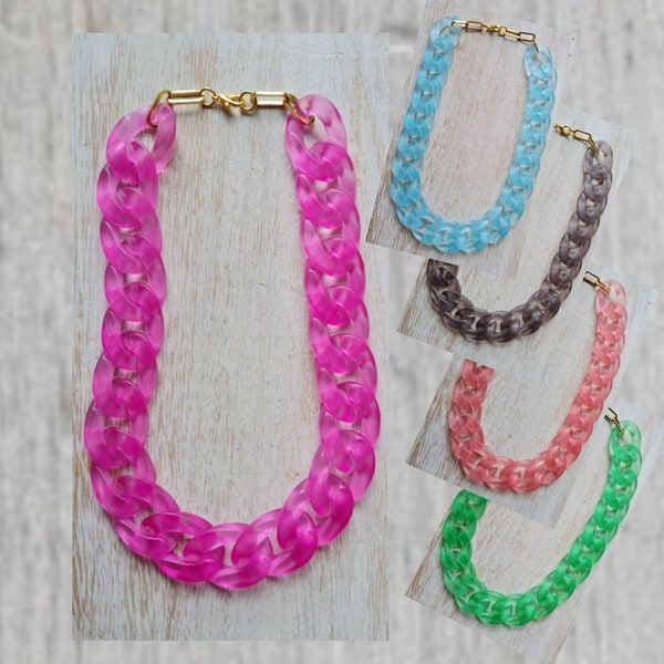 Chunky Chain Necklace choose from 5 colours Pink Blue Grey Coral Green - BOHOSEASON