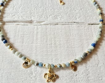 Blue Turtle Pendant Gemstone Beaded Shell Charms 18k Gold Plated - BOHOSEASON