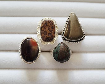 Gemstone Rings Agate Jasper Tiger Iron Browns - Bohoseason
