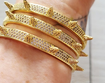 Sparkle Spike Stud Bracelet 18k Gold Plated Bangle Clear CZs - BOHOSEASON