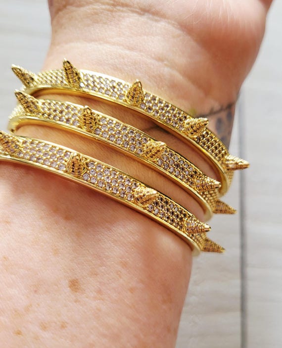 Sparkle Spike Stud Bracelet 18k Gold Plated Bangle Clear Czs