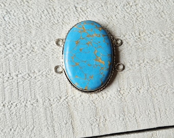 Magnesite Gemstone Connector 925 Silver Plated 4 Hole Turquoise  - BOHOSEASON