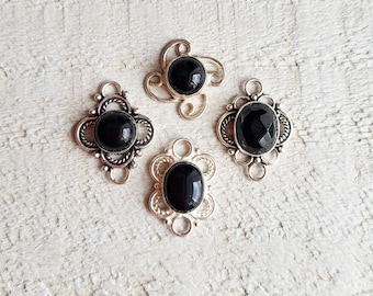 Onyx Gemstone Connectors Fancy Round Oval Jewellery Making Findings 925 Silver Plated - BOHOSEASON