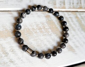 Mens Boho Bracelet 6mm Labradorite Gemstone Beads Stainless Steel Beads - BOHOSEASON