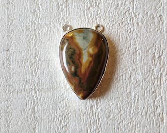 Picasso Jasper Gemstone Pendant 2 Holes 925 Silver Plated - BOHOSEASON