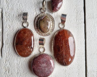 Gemstone Pendants Sunstone Jasper Oval Round Browns 925 Silver Plated Choose - BOHOSEASON