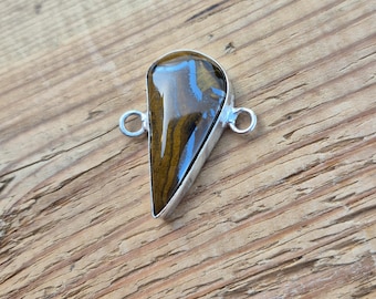 Tiger Iron Gemstone Connector 925 Silver Plated Jewellery Making Findings - BOHOSEASON