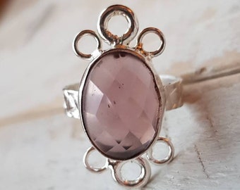 Amethyst Gemstone Ring Faceted Oval Design Size 7.75 US/UK O 1/2 - BOHOSEASON