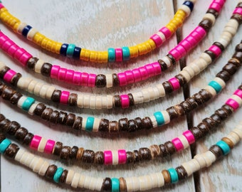 Heishi Necklace Turquoise Pink Yellow Cream Brown Multicolored Beads Boho Jewellery - BOHOSEASON