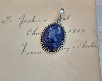 Lapis Lazuli Gemstone Pendant Oval 925 Silver Plated Blue - BOHOSEASON