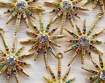 Golden 12 Pointed Star Pendants Multicolored Pave CZ's 33mm Jewellery Findings Charms - Bohoseason