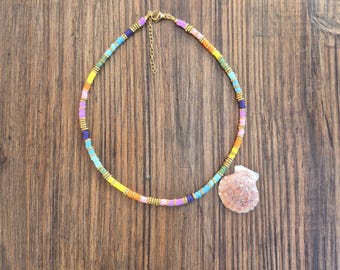 Rainbow Heishi Bead Necklace 18k Gold Plated Boho Jewellery - BOHOSEASON