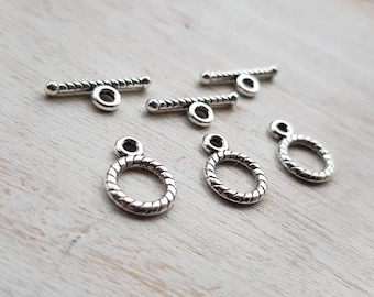 Silvertone Toggle Clasp T-Bar Jewellery Findings 10 Sets - Bohoseason