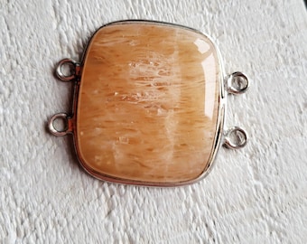Large Peach Chalcedony Gemstone Connector 925 Silver Plated Choose - BOHOSEASON