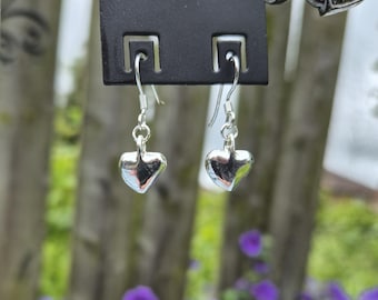 Heart Shaped Earrings Drops Pierced Wires Silver Plated - BOHOSEASON