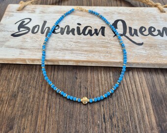 Blue Howlite Gemstone Necklace 18k Gold Plated - BOHOSEASON