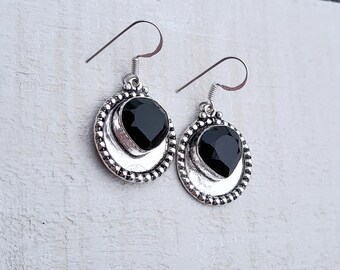 Diopside Gemstone Earrings Teardrop Stone Drops Pierced - BOHOSEASON