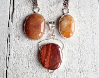 Gemstone Pendants Orange Aventurine Snakeskin Jasper Peach Agate Oval choose- BOHOSEASON