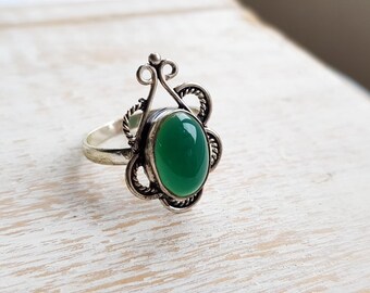 Green Aventurine Gemstone Rings 925 Silver Plated UK V/US 10.5 - BOHOSEASON