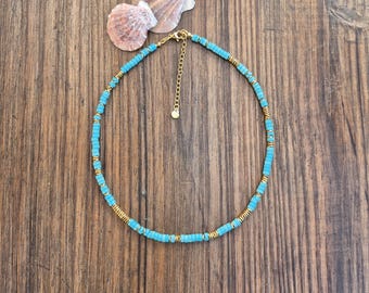 Turquoise Heishi Necklace 18k Gold Plated Boho Jewellery - BOHOSEASON