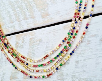 Multicolored CZ's Choker/Necklace 14" Gold - BOHOSEASON