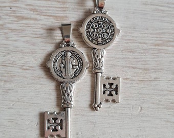 Silver Key St Benedict Pendant 41mm Jewellery Findings Charms - Bohoseason