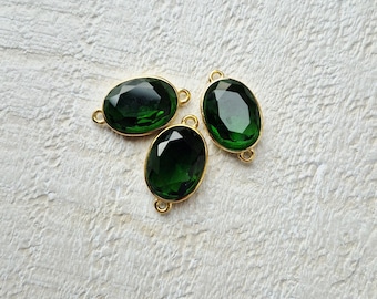 Dark Green Faceted Glass Connectors Gold Plated Jewellery Making Findings - BOHOSEASON