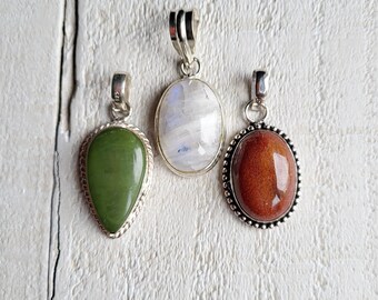 Moonstone Jade Gemstone Pendants Oval Teardrop Green Brown choose- BOHOSEASON
