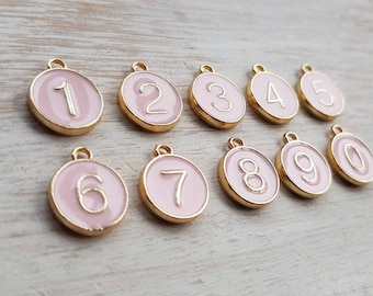Set of Pink Golden Number Charms Pendants 14.5mm Jewellery Findings Charms - Bohoseason