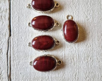 Red Onyx Oval Gemstone Connectors and Pendant Jewellery Making Findings 925 Silver Plated Choose - BOHOSEASON