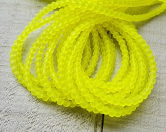 4mm Neon Yellow Glass Beads 16" Strand Jewellery Making Crafts Findings - BOHOSEASON