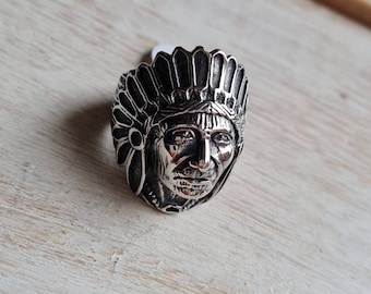 Mens Native American Chief Ring Stainless Silver various sizes Boho Jewellery - BOHOSEASON