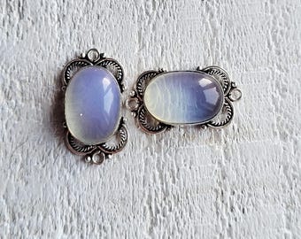 Opalite Glass Connectors Oval 925 Silver Plated Choose - BOHOSEASON
