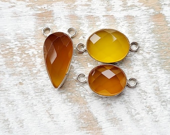 Citrine Gemstone Faceted Pendant Connectors Teardrop Oval Shape 2 Holes - BOHOSEASON