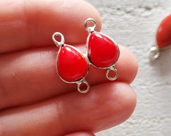 Red Coral and Agate Gemstone Connectors Leaf Teardrop Shaped Jewellery Making Findings - BOHOSEASON