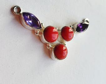 Red and Purple Gemstone Connector 925 Silver Plated Jewellery Making Findings - BOHOSEASON