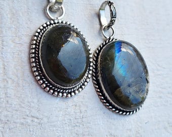 Labradorite Gemstone Pendants Oval Shaped 925 Silver Plated Choose - BOHOSEASON