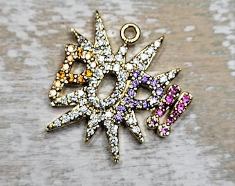 POPstar Coloured Micro Pave CZ Pendant Charm Gold Plated Jewellery Findings Charms - Bohoseason