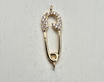Safety Pin CZ Connector Lt Gold Plated Jewellery Findings - Bohoseason