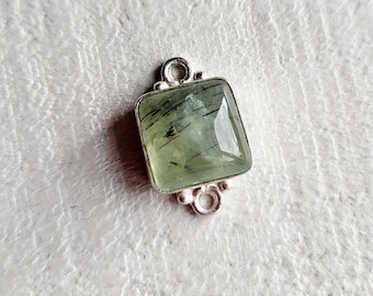 Prehnite Square Gemstone Connector 925 Silver Plated Choose - BOHOSEASON