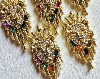 Lion Connector Czs 2 Holes Gold Plated Jewellery Findings - Bohoseason