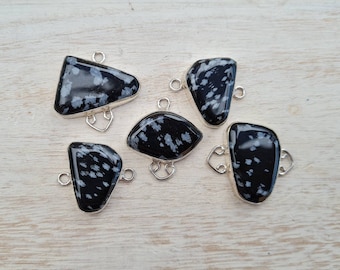 Snowflake Obsidian Gemstone Connectors Black Grey Pendant Jewellery Findings - Bohoseason