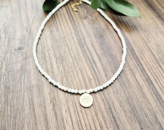 White Lotus Pendant Necklace Beaded 18k Gold Plated - BOHOSEASON