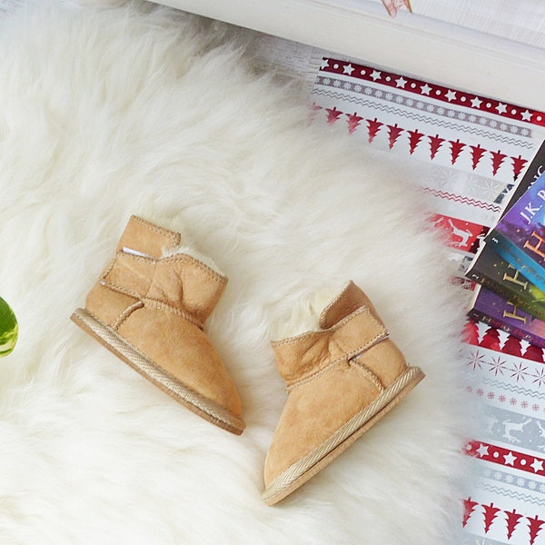 Kids' Warm Sheepskin Wool Slippers|Christmas Gift Baby Boots|Baby Shower Gift Wool Booties| Real Sheepskin Kids Uggs|Nursery Sheepskin Gift