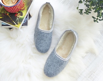 Natural Wool Felted Women's Slippers | Real Wool Felt Slippers Gift For Her | Genuine Felted Shoes Christmas Gift|Natural Women's Wool Boots