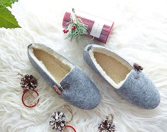 Warm Fur Felted Women's Slippers|Cozy Wool Felt Slippers Gift For Her | Natural Felt Wool Home Shoes| Women's Gift Real Wool Moccasins Boots