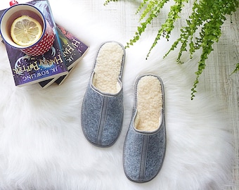 Pantuflas de lana afieltrada hechas a mano / Un acogedor regalo de Navidad para él